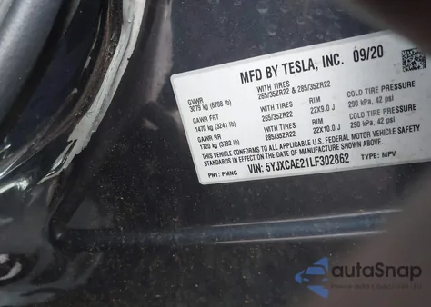 2020 Tesla Model X Long Range Dual Motor All-Wheel Drive/Long Range Plus Dual Motor All-Wheel Drive из США, поврежденный, VIN 5YJXCAE21LF302862